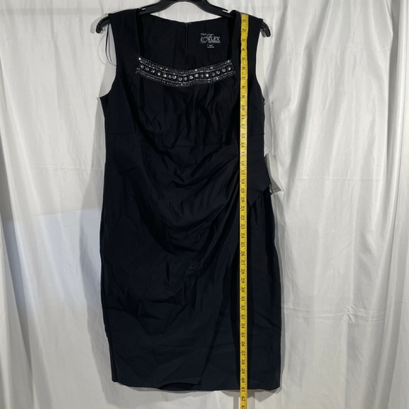 NEW Alex Evenings [ PLUS 16W ] Embellished Neck Ruched Sheath Dress Black‎ - Picture 6 of 12